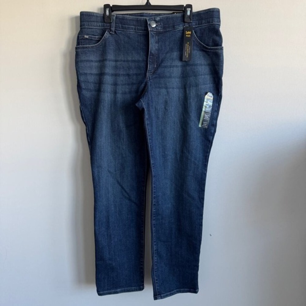 LEE Straight Flex Motion Stretch Jeans Mid‎ Rise Regular Fit Dark Wash 18W NWT